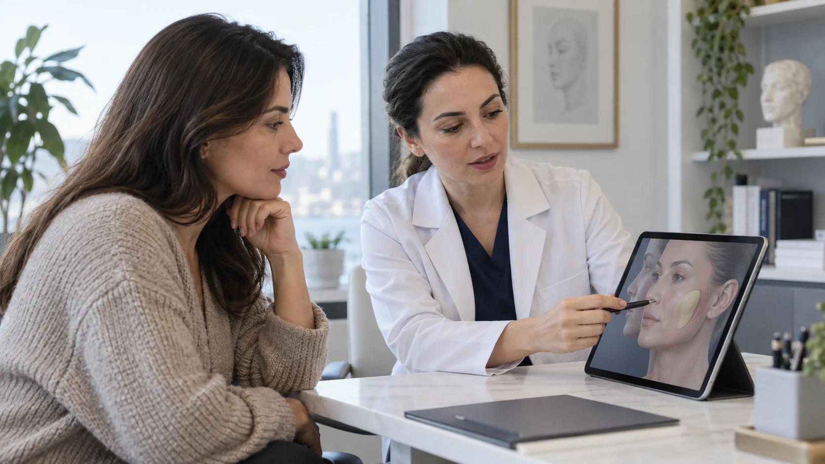 Adult patient in a facial-contour consultation with a clinician - Just Clinic Istanbul