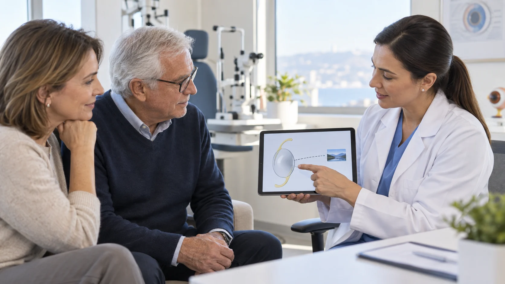 Older adult discussing monofocal cataract lens choices with an ophthalmic clinician - Just Clinic Istanbul