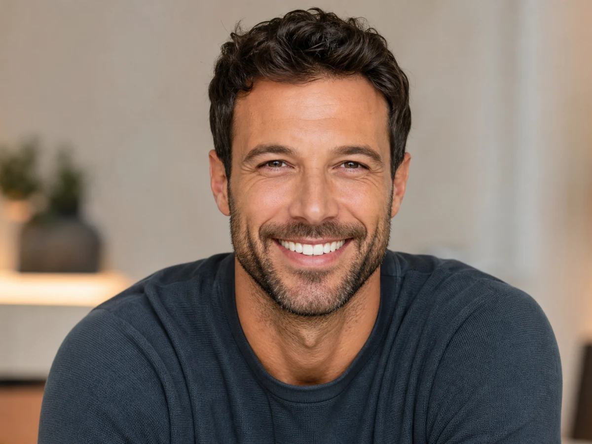 Adult man with a natural open smile and clearly visible teeth for an All-on 6 dental implants package in Istanbul