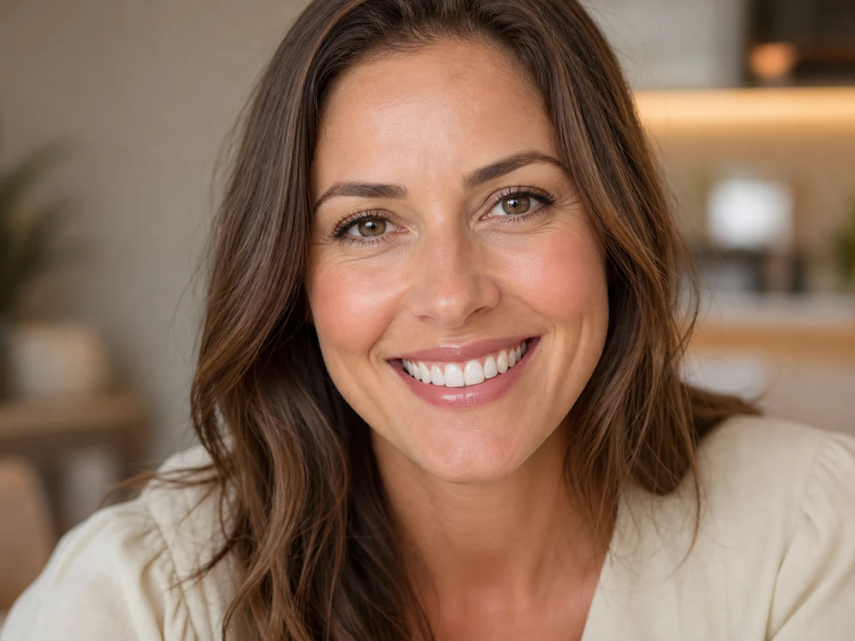 Adult woman with a natural open smile and clearly visible teeth for a Hollywood smile with crowns package in Istanbul