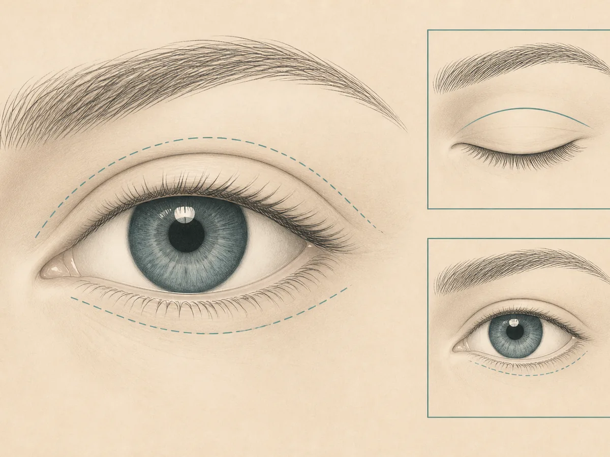Diagram of the eyelid contour after blepharoplasty, illustrative drawing