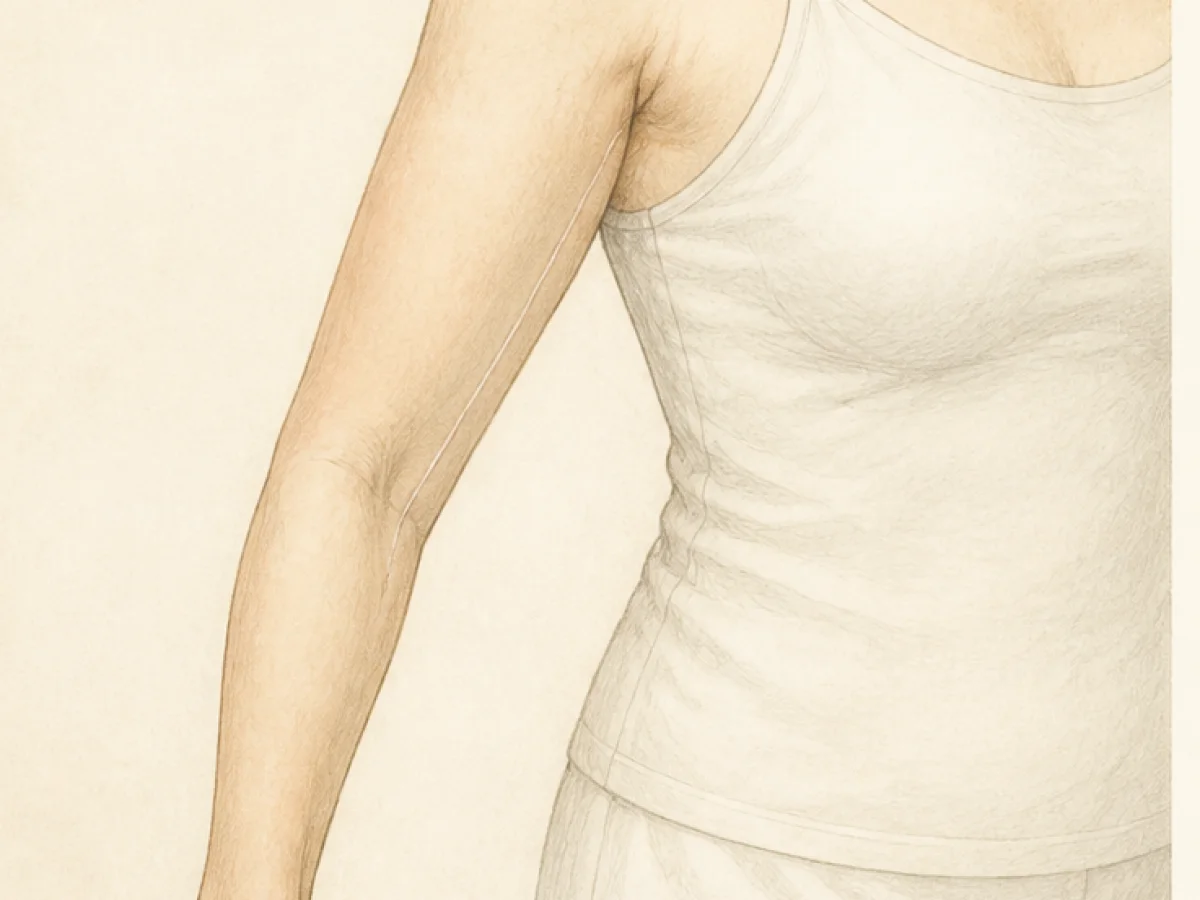 Schéma du contour du bras après brachioplastie, illustration de référence