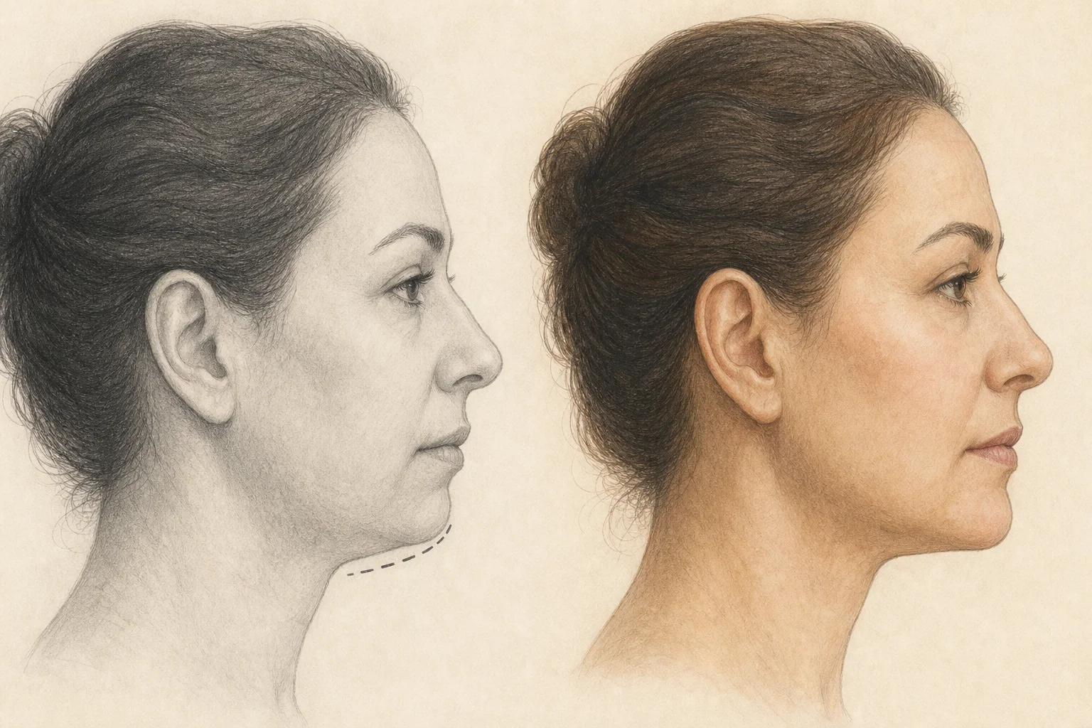 Ilustración educativa de mentoplastia: mentón retraído y el perfil previsto — Just Clinic Istanbul